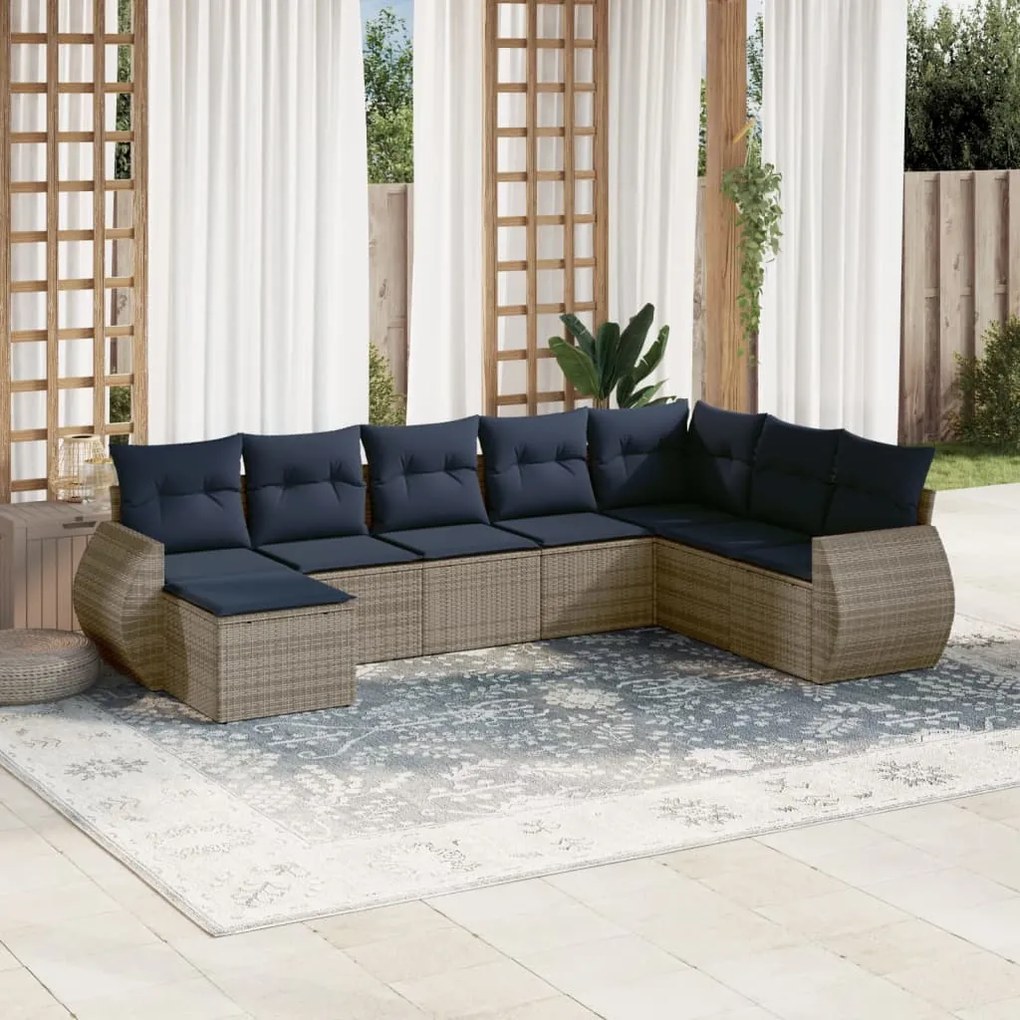 vidaXL 8 pcs conjunto sofás p/ jardim c/ almofadões vime PE cinzento