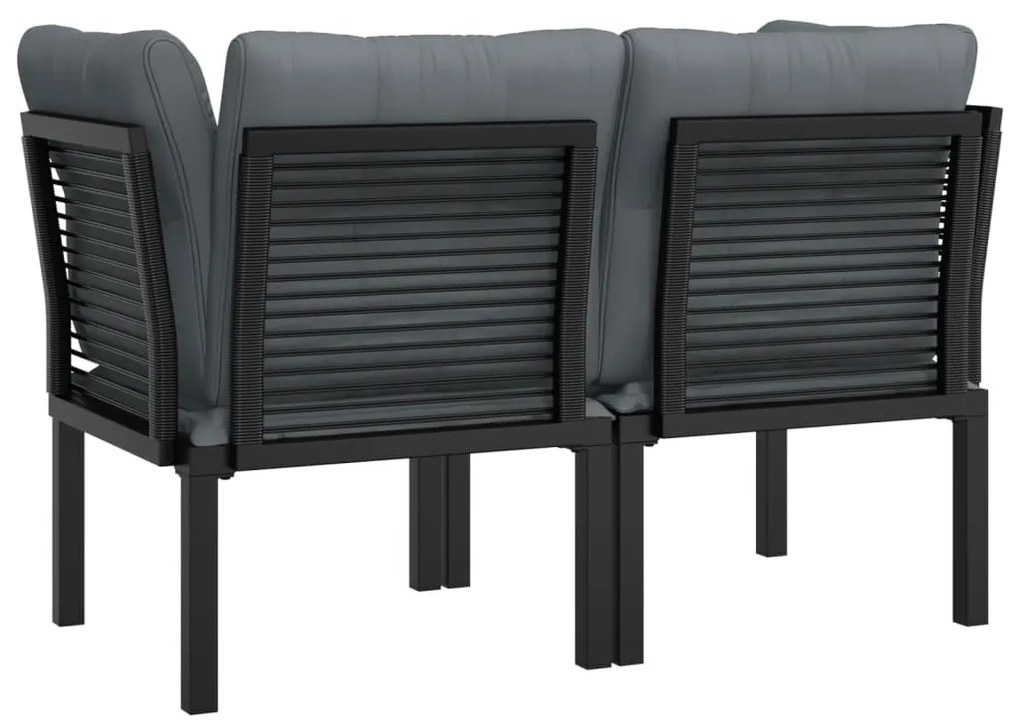 Cadeiras de canto jardim c/ almofadões 2pcs vime PE preto/cinza