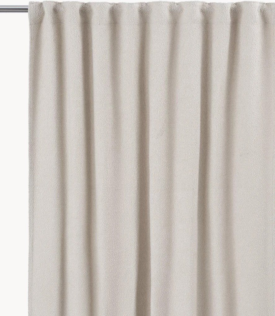 Cortinas opacas multi-banda em bouclé Gina, conjunto de 2, L 140 cm