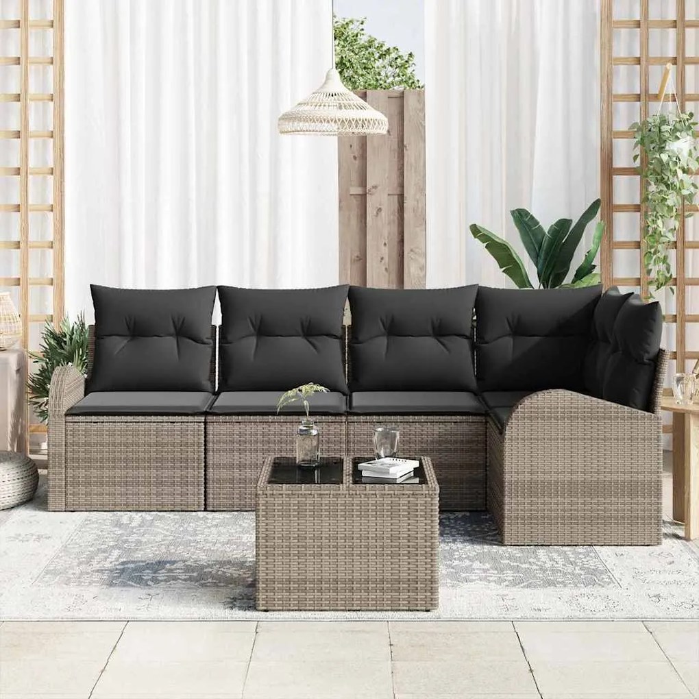Conjunto de Sofá de Jardim de 5 Peças com Almofadas Preto Rattan Sinté