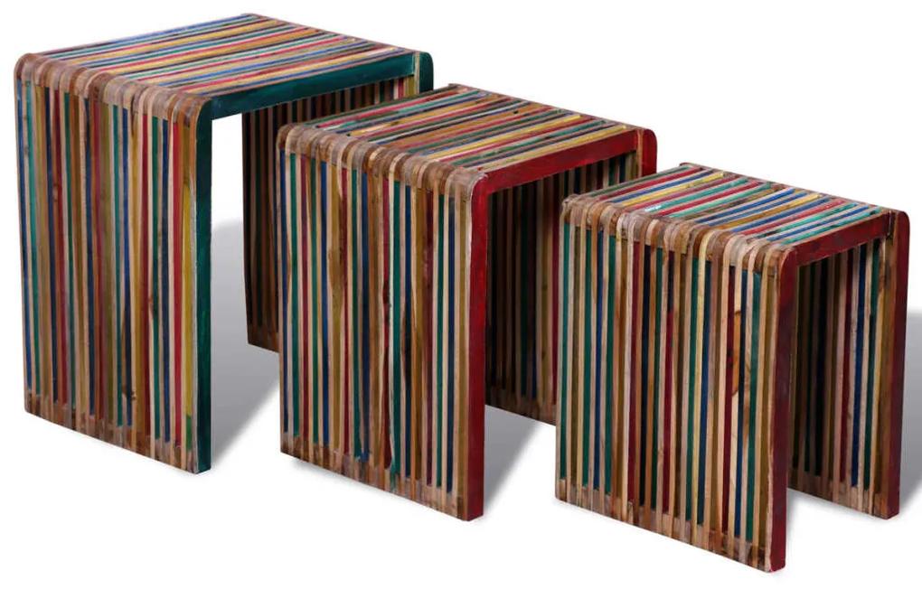241717 vidaXL Conjunto de mesas de encastrar 3 pcs teca reciclada colorida