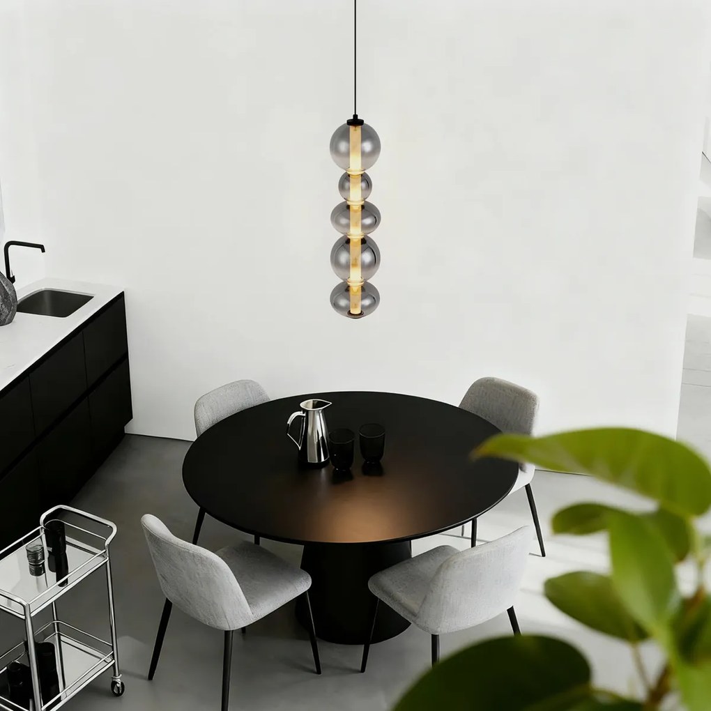 Candeeiro suspenso Art Deco preto com vidro fumado e transparente 5-luzes Incl. LED - Lizzy