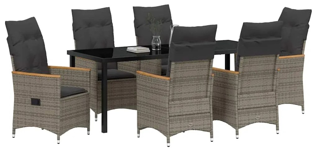 Conjunto de Jantar de Jardim 7 Peças com Almofadas Rattan Poly Cinza