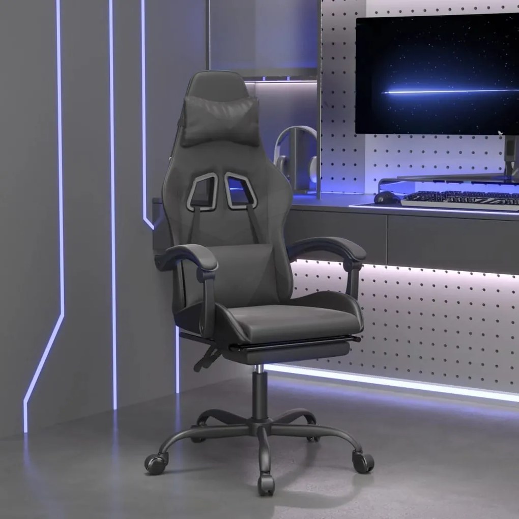 vidaXL Cadeira gaming c/ apoio pés couro artificial preto