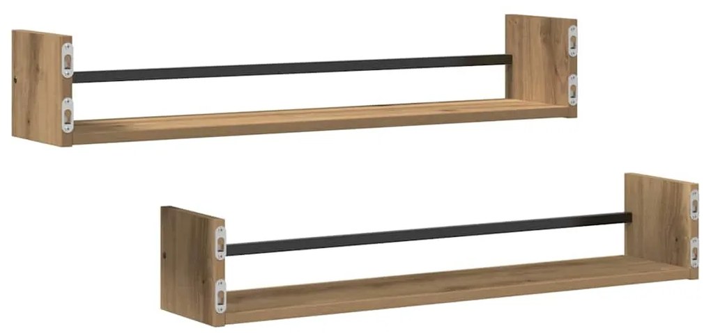 Prateleiras de Parede 2 pcs Carvalho Artesanal 80x16x14 cm Madeira Eng