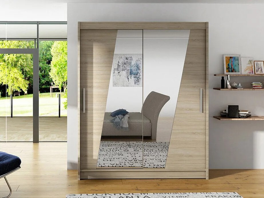 Roupeiro Closico Camera XIV, Carvalho sonoma, 200x150x58cm, 117 kg, Portas para roupeiro: Deslizante, Número de prateleiras: 5, Número de prateleiras: 5