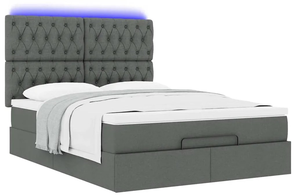 Estrutura cama otomana colchão 140x200cm tecido cinzento escuro