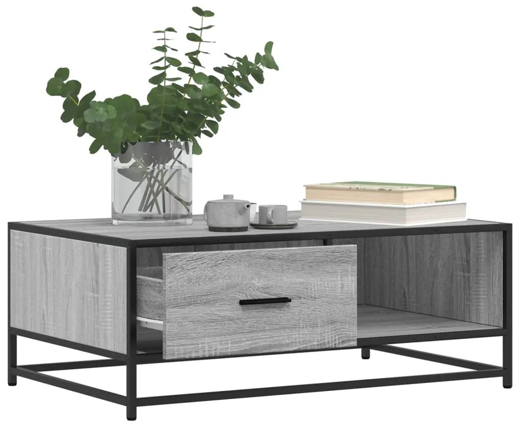 Mesa de centro 90x57x35 cm deriv. madeira/metal cinzento sonoma