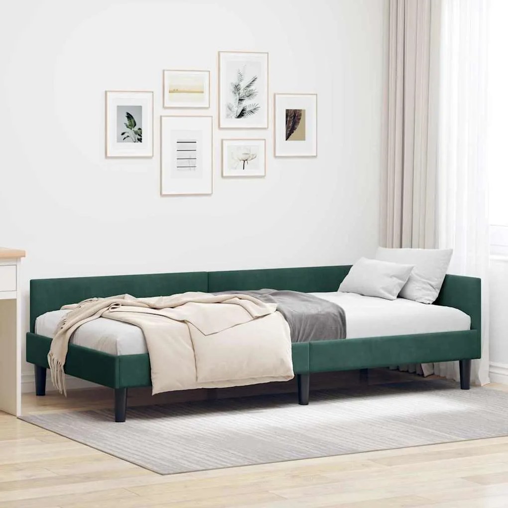 vidaXL Estrutura de Cama de Canto Verde Escuro 80 cm x 200 cm
