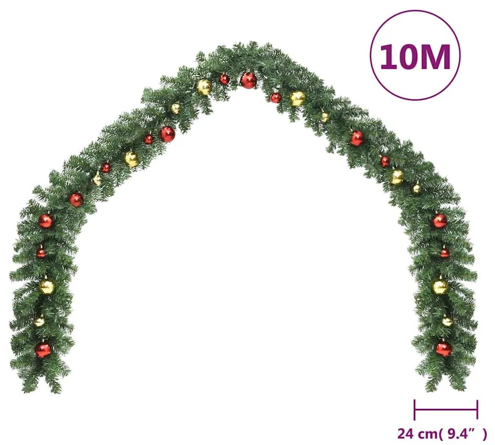 Grinalda de Natal decorada com enfeites e luzes LED 10 m