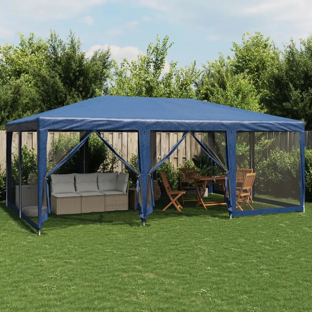 Tenda p/ festas c/ 10 paredes laterais malha 6x4 m PEAD azul