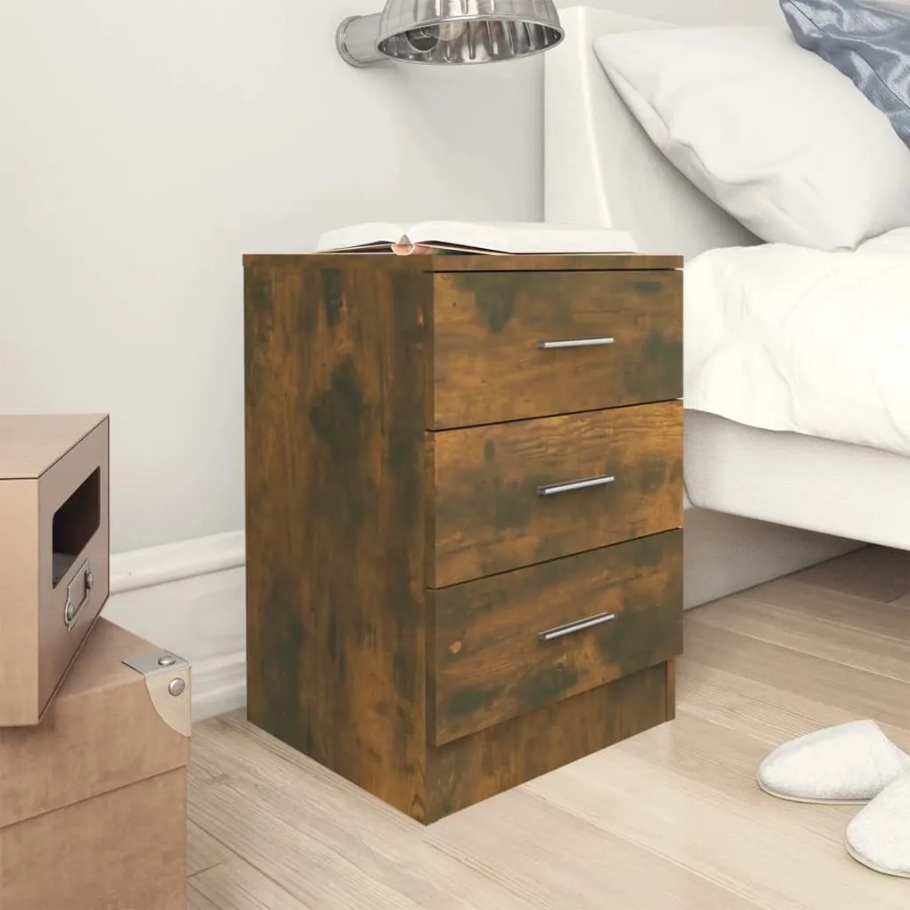 vidaXL Mesa de cabeceira 2 pcs 38x35x56 cm madeira cor carvalho fumado