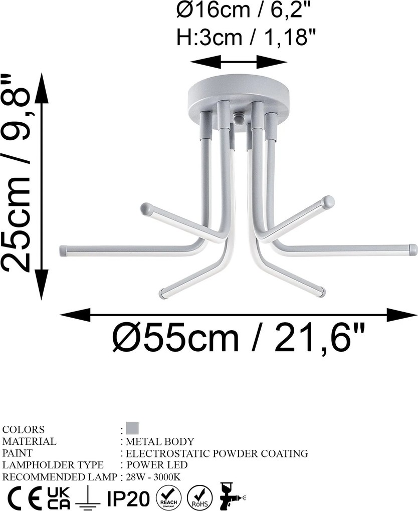 Candeeiro de Teto Leddaisy – Cinza – 55 x 25 x 55 cm