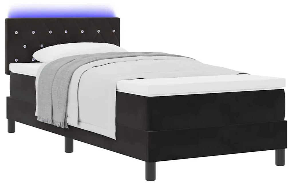 Cama Box Spring com Colchão e LED Preto 90x200 cm Veludo