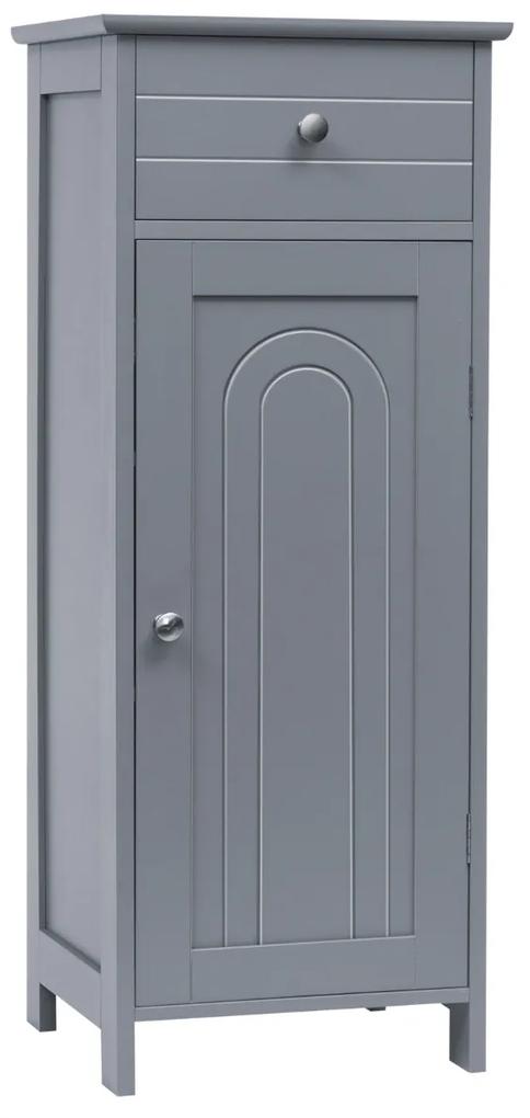 Armário de Casa de Banho Vertical Organizada com Porta Simples 1 Gaveta Grande 2 Prateleiras Ajustáveis para Sala de Banho 35,6 x 30,5 x 88 cm Cinzent