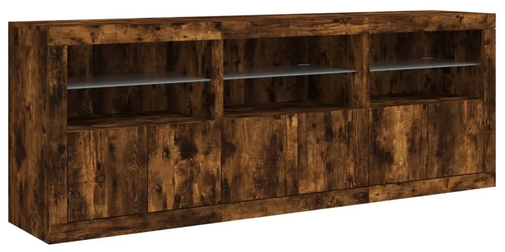 Aparador com luzes LED 181,5x37x67 cm carvalho fumado