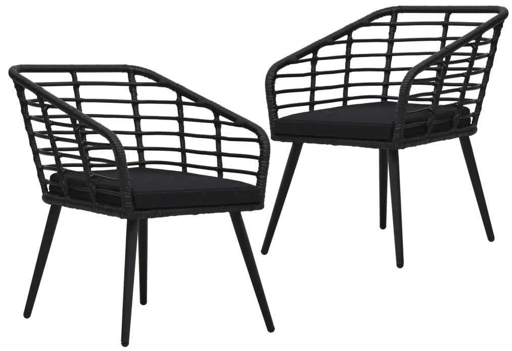 Cadeiras de jardim com almofadões 2 pcs vime PE preto