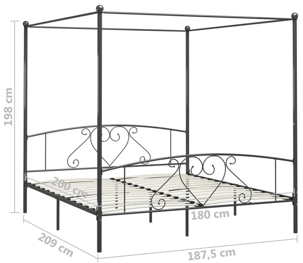 Estrutura de cama com dossel 180x200 cm metal cinzento