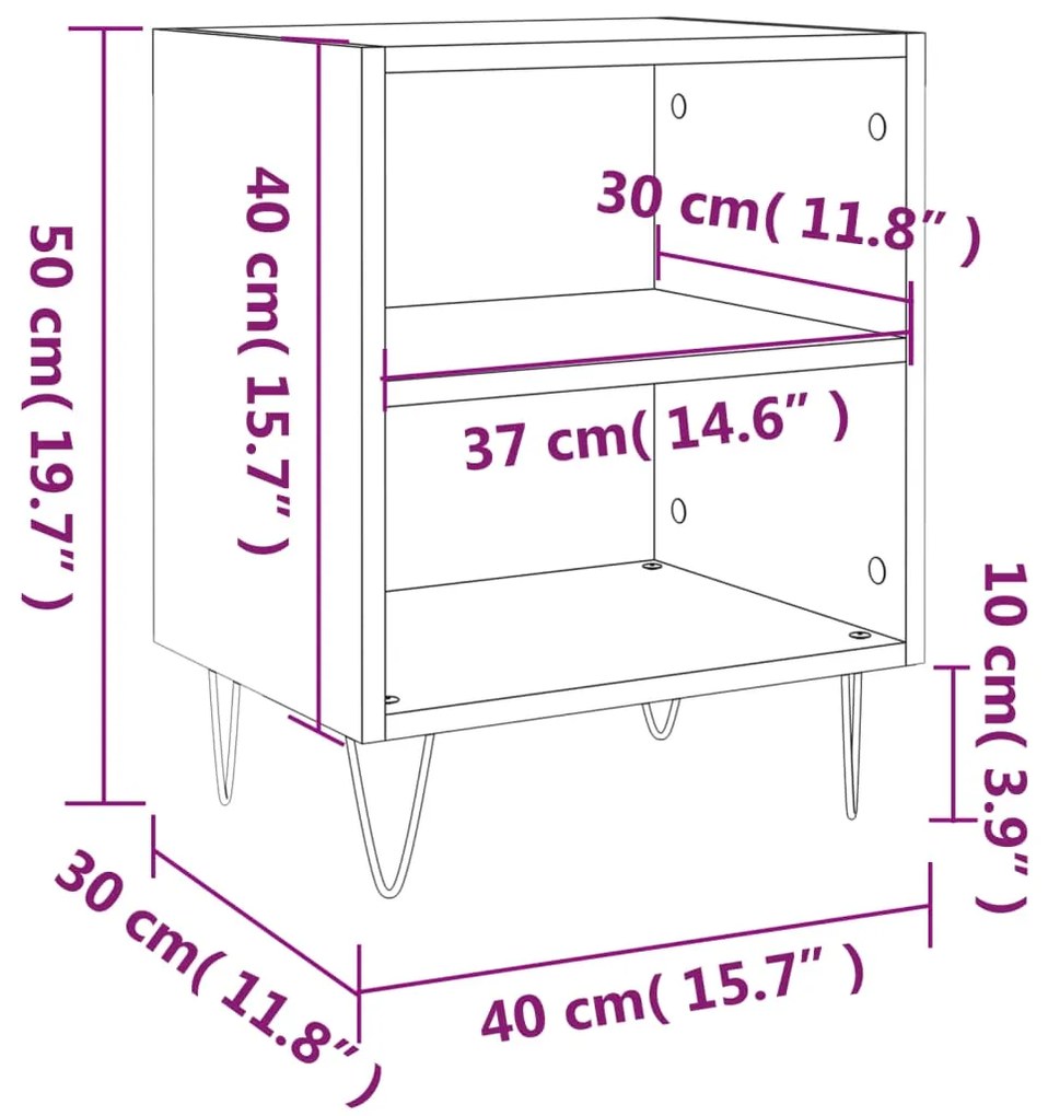 Mesa de cabeceira 40x30x50cm derivados madeira cinzento cimento