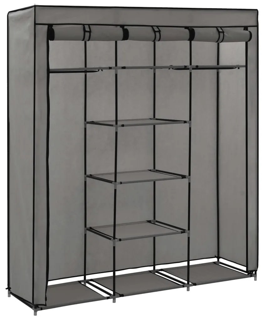 Roupeiro c/ compartimentos e varões 150x45x175 cm tecido cinza