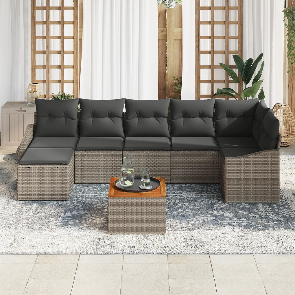 Conjunto de Sofá de Jardim de 8 Peças com Almofadas Cinza Polirattan A