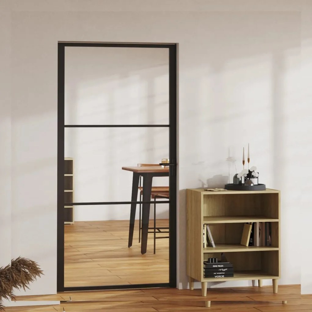 151201 vidaXL Porta de interior em vidro ESG e alumínio 102,5x201,5 cm preto