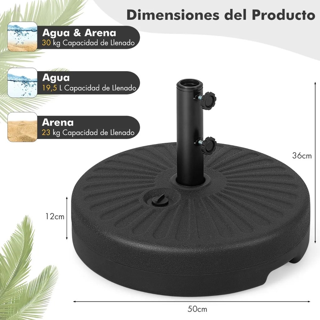 Suporte de guarda-sol insuflável resistente 50 x 36 cm (diâmetro x altura), compatível com hastes de 38/48 mm, capacidade de carga de 22 kg, para jard