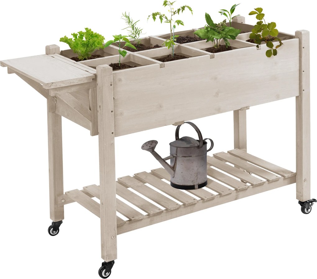 Floreira com pés - Horta sobre rodas - prateleira, prateleira rebatível, insertos de irrigação, feltro de drenagem 123 x 54 x 87 cm