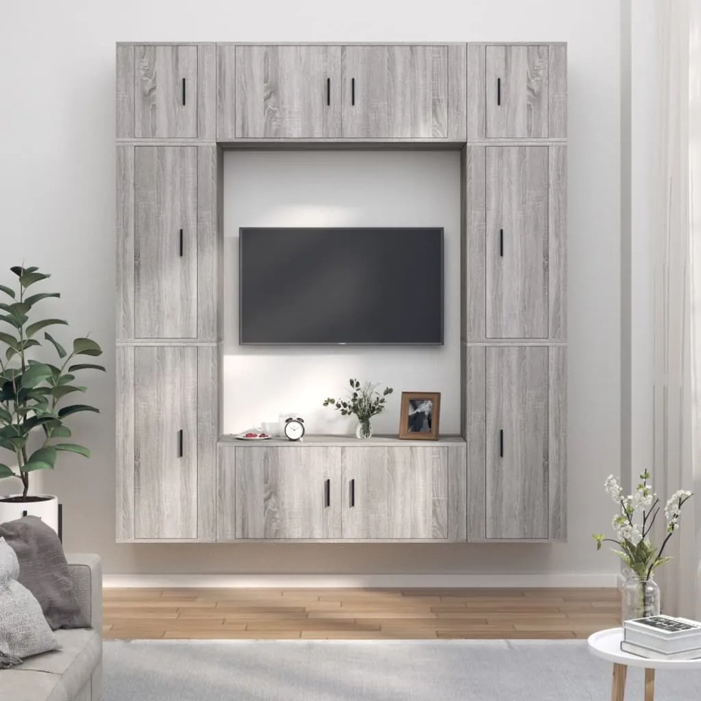 vidaXL Conjunto móveis de TV 8 pcs madeira processada sonoma cinza