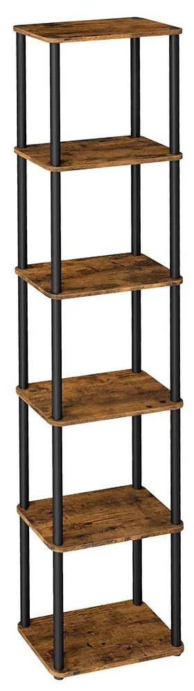 Estante com 6 prateleiras e montagem sem ferramentas 23,8 x 38 x 173,4 cm Castanho vintage + Preto