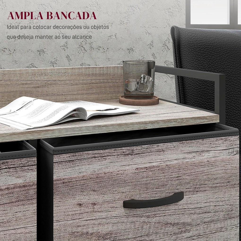 Cómoda com 6 Gavetas Dobráveis de Tecido Estrutura de Aço e Estilo Industrial 79x29x85 cm Cinzento