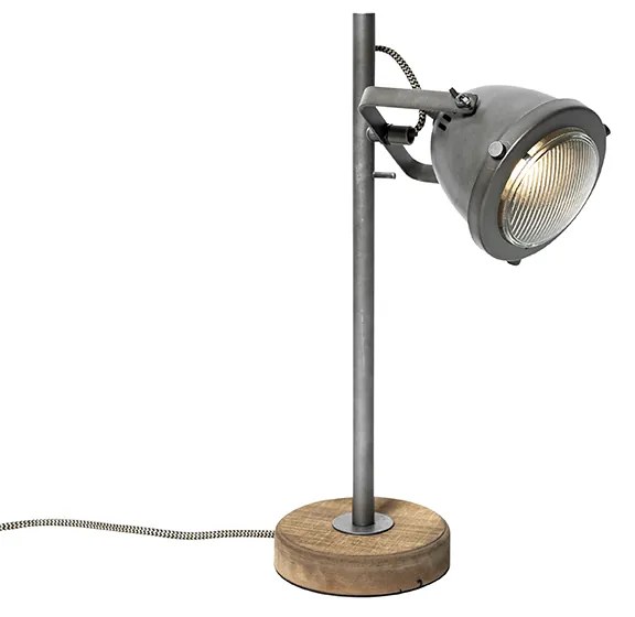 Candeeiro de mesa industrial aço com madeira 45 cm - Emado Industrial
