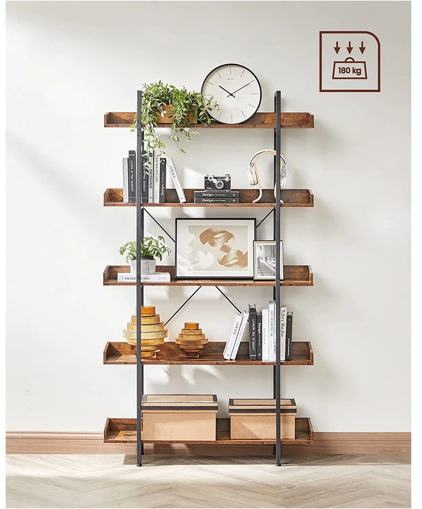 Estante com 5 níveis 100 x 28 x 178 cm Castanho Vintage-preto
