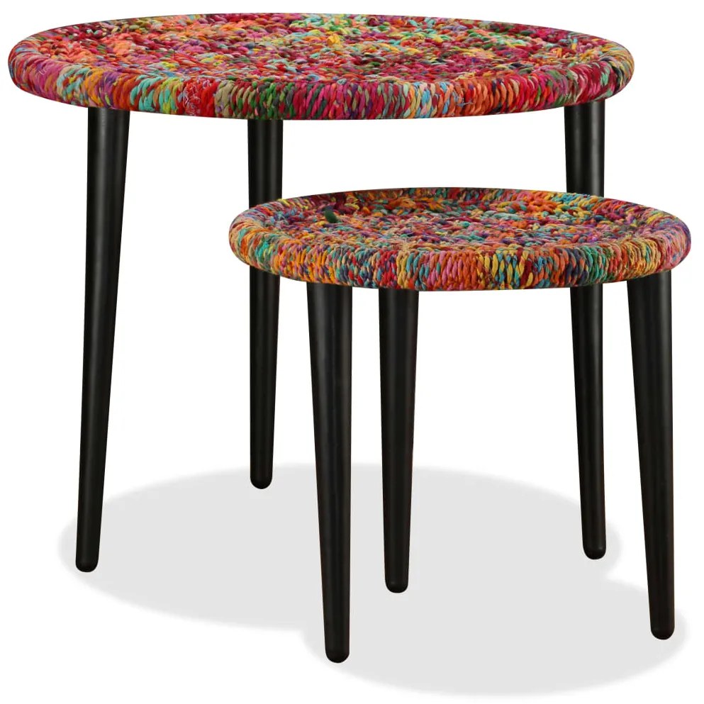Conjunto mesas de centro 2 pcs detalhes chindi multicor