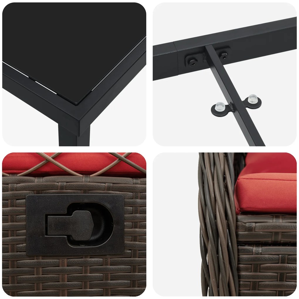 Conjunto de Jantar de Jardim de 7 Peças Rattan Poliéster Castanho