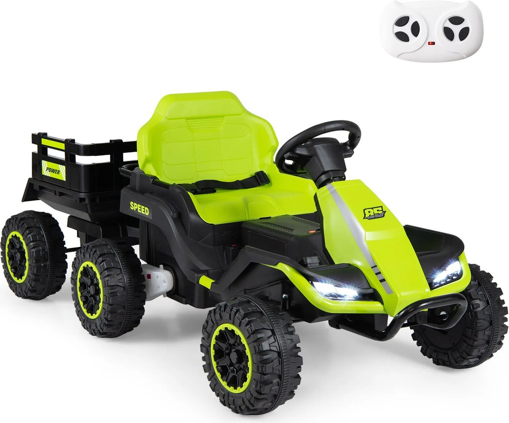 Trator Elétrico Infantil para crianças 3 a 6 anos, 152 x 68 x 60 cm, Reboque Removível 2 em 1, Verde