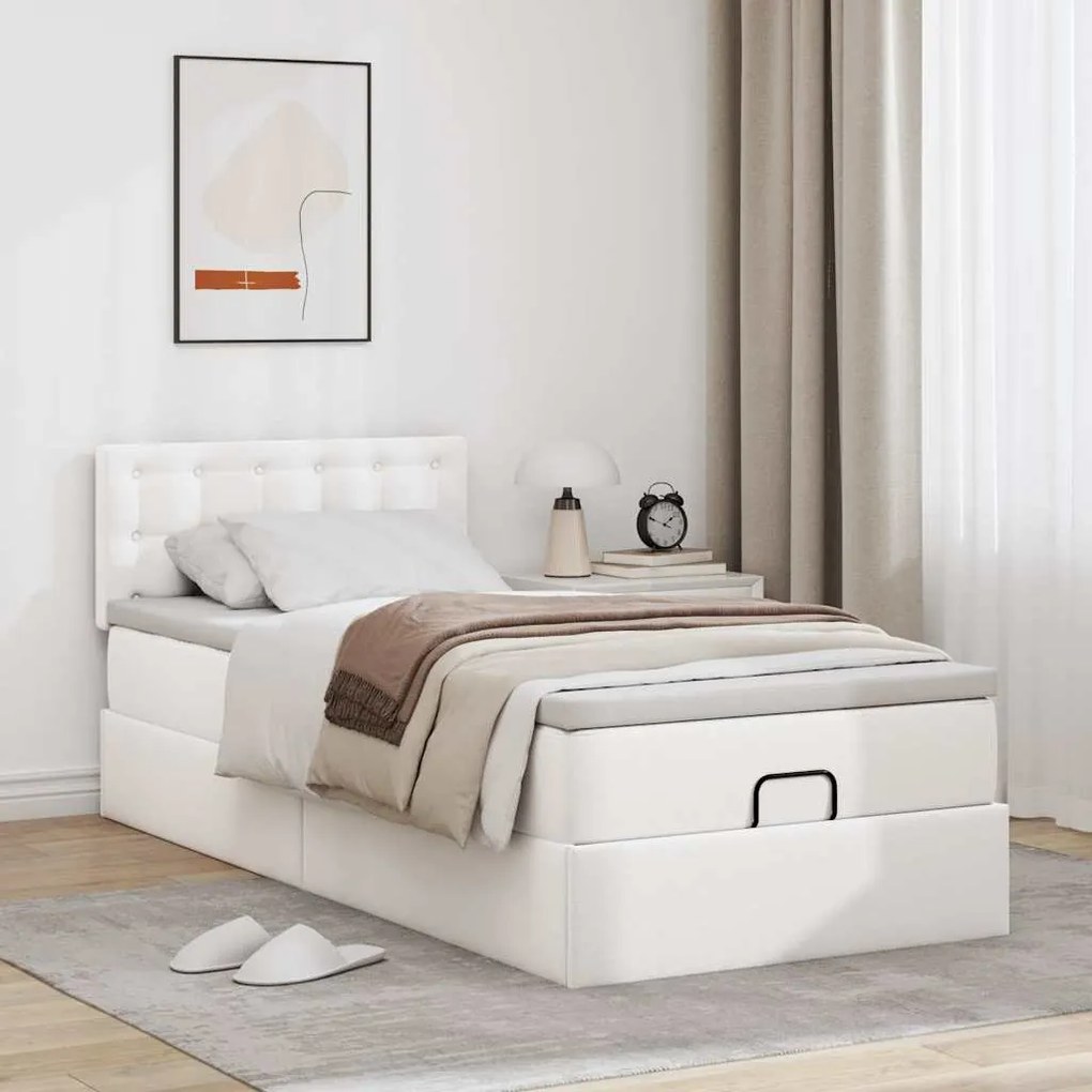 Cama otomana com colchão 100x200 cm couro artificial branco