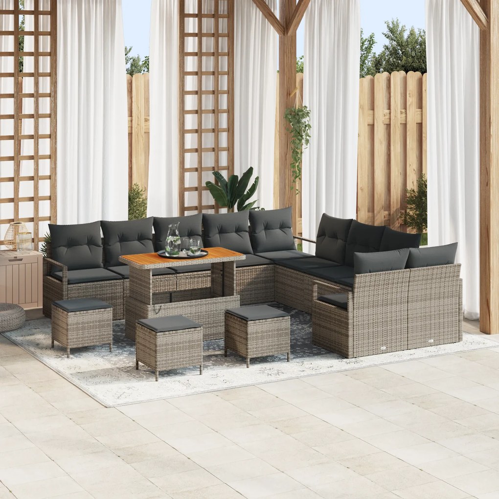 Conjunto de Sofá de Jardim vidaXL de 14 Peças com Almofadas Cinza Ratt