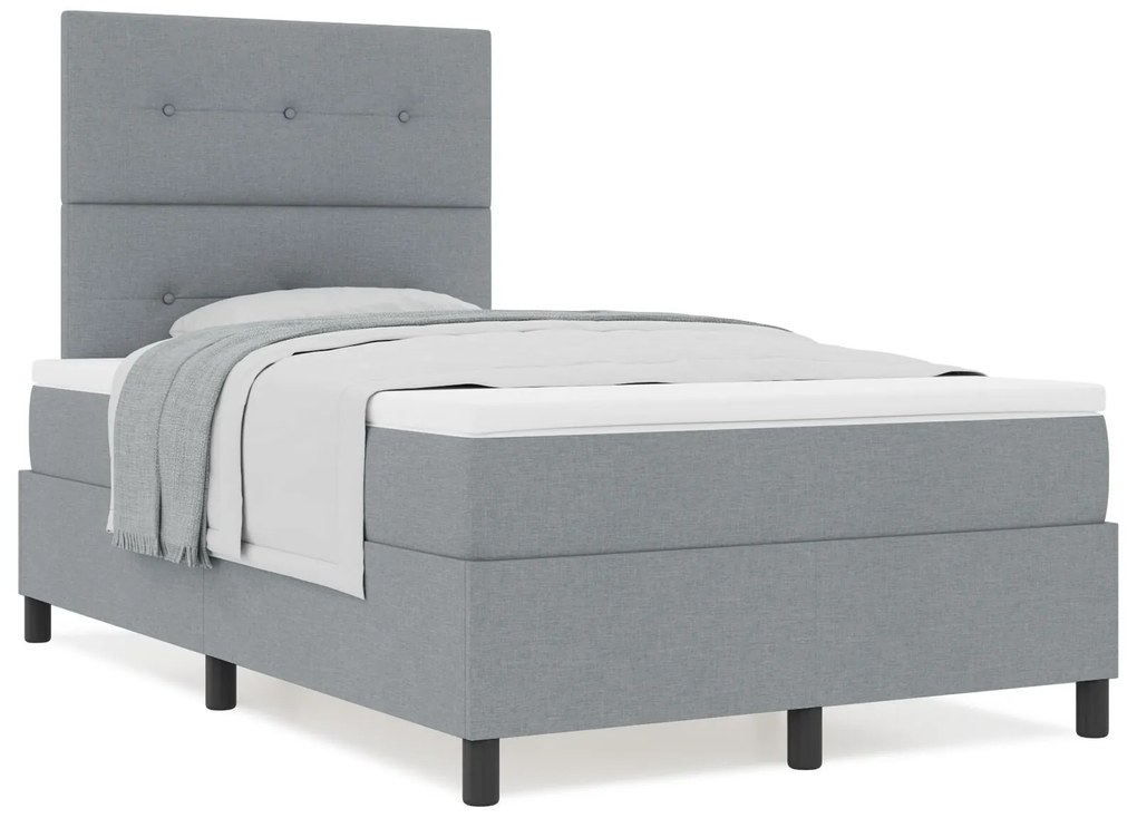Cama Box Spring com Colchão Cinza Claro 120x200 cm Tecido