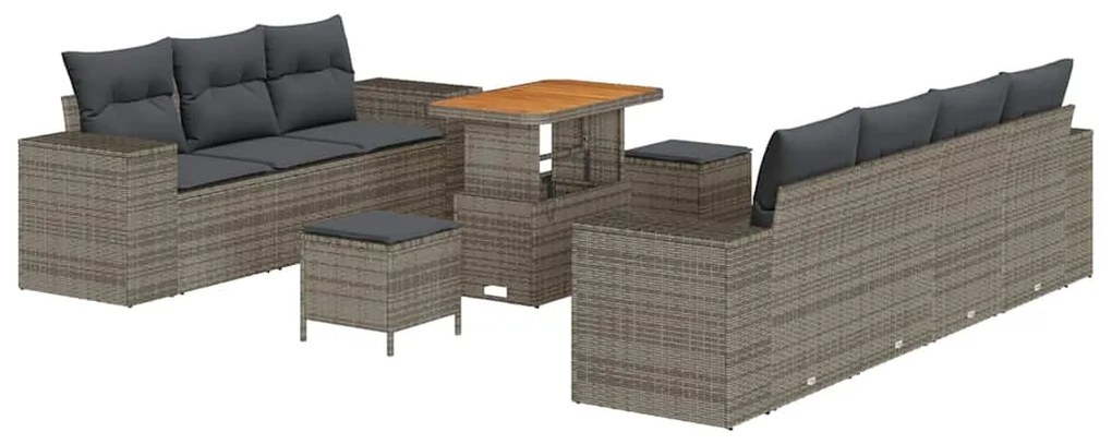 Conjunto de Sofá de Jardim vidaXL 10 Peças com Almofadas Cinza Rattan