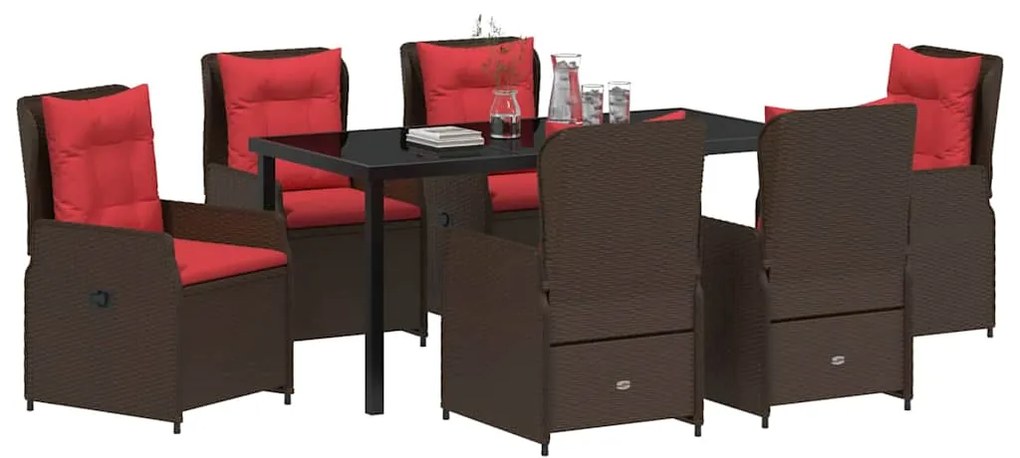 Conjunto de Jantar para Jardim 7 Peças em Rattan Castanho