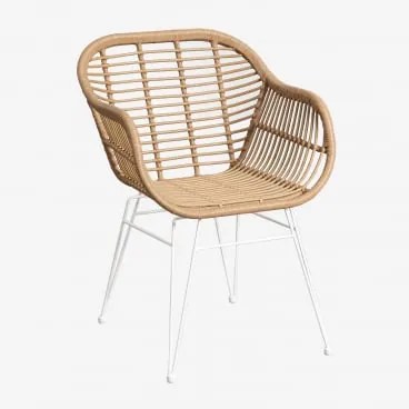 Cadeira De Jardim Com Apoios De Braços Em Rattan Sintético Zole Branco & Sem Almofada - Sklum