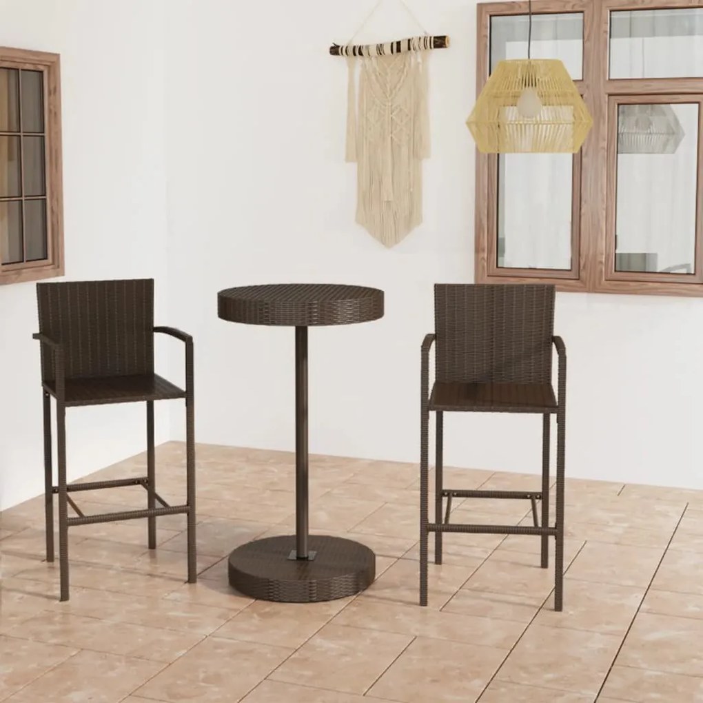 vidaXL 3 pcs conjunto de bar para jardim vime PE castanho