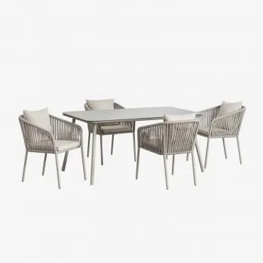 Conjunto De Mesa Retangular Arhiza Classic, 160x90 Cm, E 4 Cadeiras De Jardim De Alumínio. Verde Cáqui - Sklum