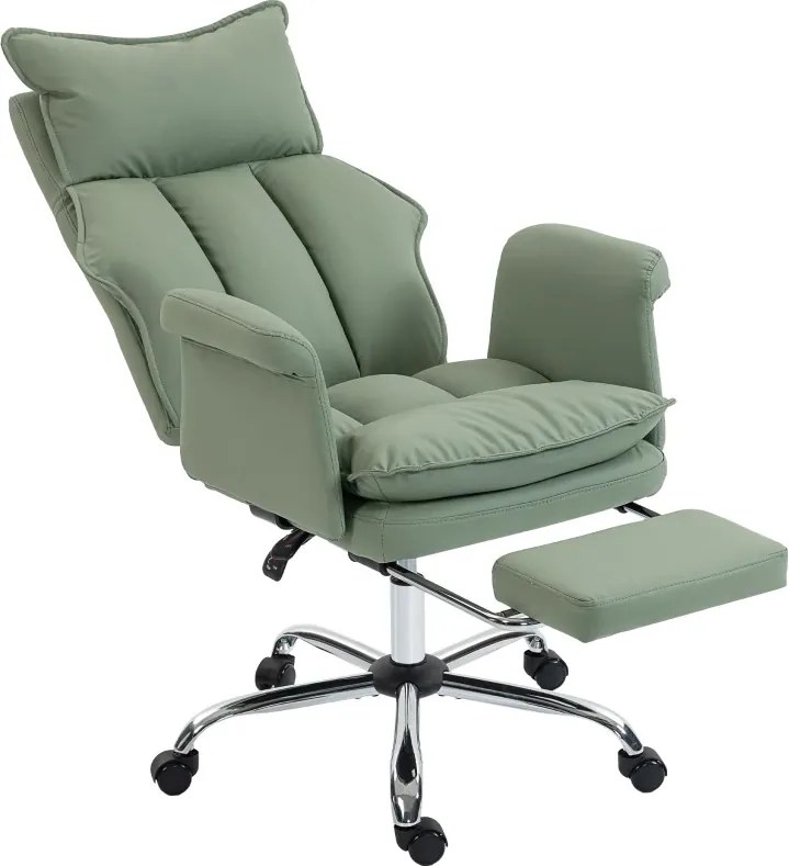Cadeira de Escritório com Apoio para os Pés Encosto Reclinável Estofada em Couro Sintético 69x65x108-116 cm Verde