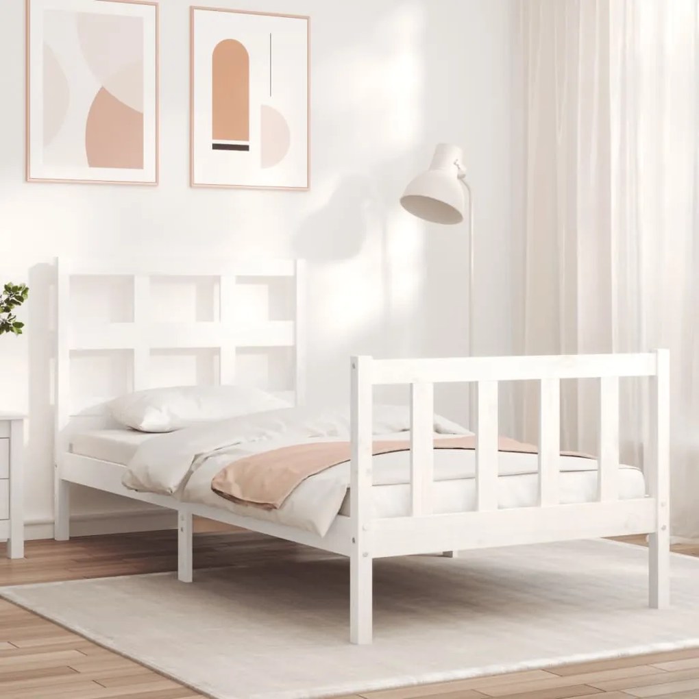 Estrutura de cama com cabeceira 100x200cm madeira maciça branco
