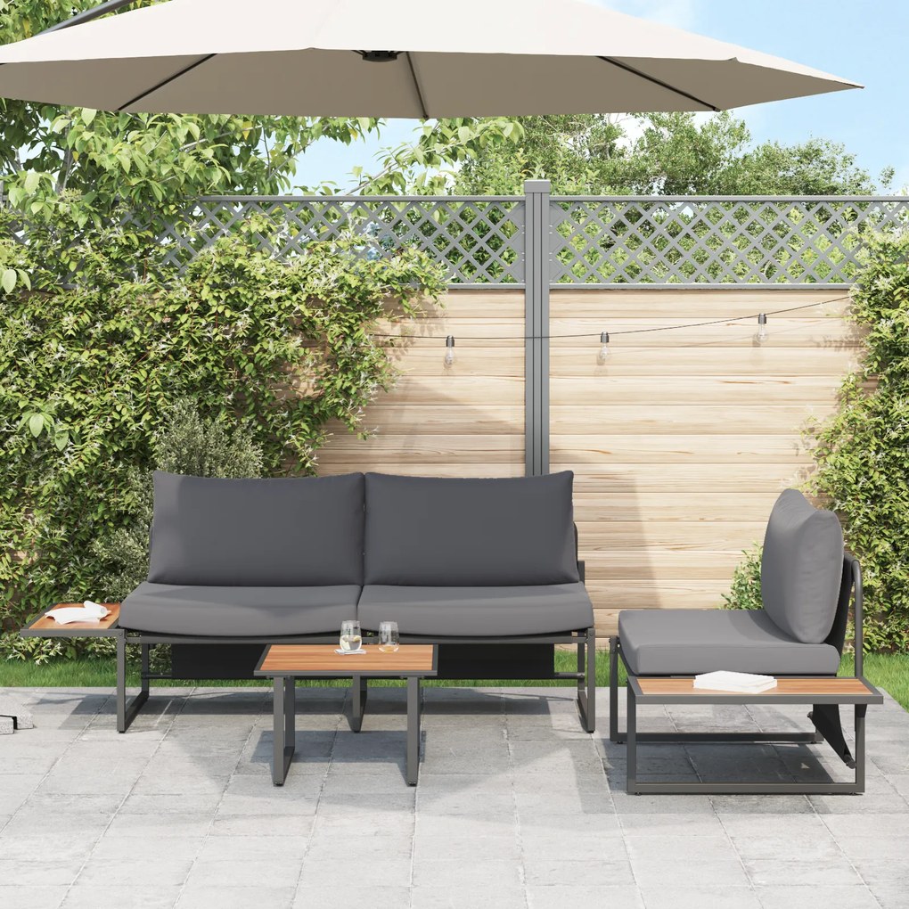 Conjunto de Sofá de Jardim de 3 Peças vidaXL com Almofadas Antracite