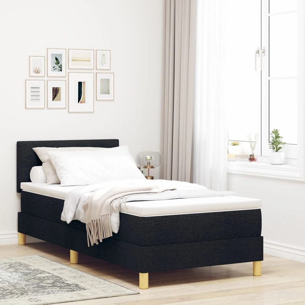 Cama Box com Colchão Preta 90x190 cm Tecido