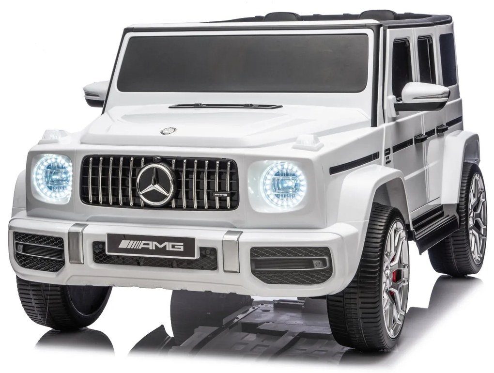 Carro elétrico para crianças Mercedes-Benz G63 AMG 24V, 4x4, 2 Lugares assento couro sintético, Rodas Eva Macias Branco