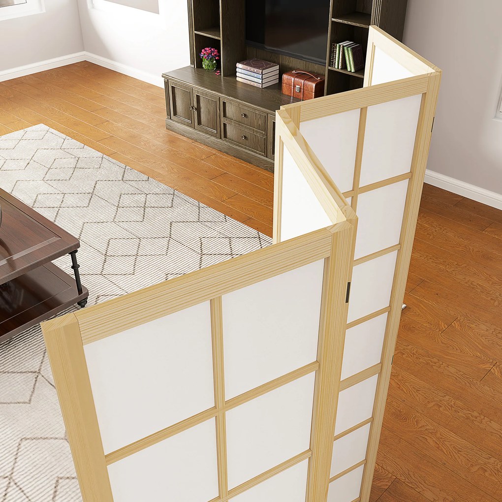 Biombo Dobrável de 4 Painéis Separador de Ambientes de Interior para Sala de Estar Dormitório e Escritório 160x170 cm Madeira e Branco